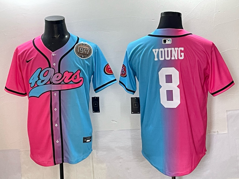 Men 2025 San Francisco 49ers #8 Young Pink Blue pink Nike Limited NFL Jersey 004